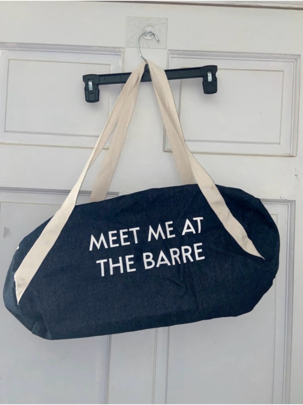 Navy Canvas Duffel Bag with Cream Straps - Meet Me At The Barre
